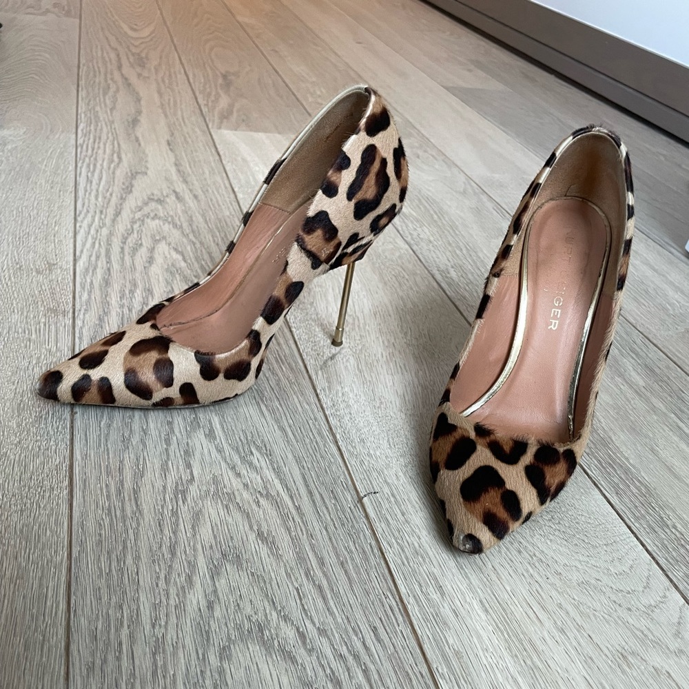 £295 KURT GEIGER ELINDA LEOPARD ANIMAL PRINT CIGARETTE HEELS STILETTO size5 37